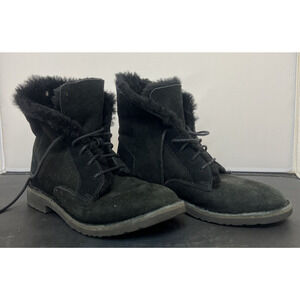 Women's UGG Quincy Suede Sheepskin Lace-Up Winter Boots Black Size 7 #1012359 FS